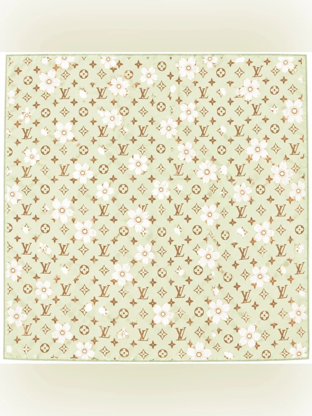 Louis Vuitton floral Silk Scarf 35x35 gray Floral Monogram Lightweight